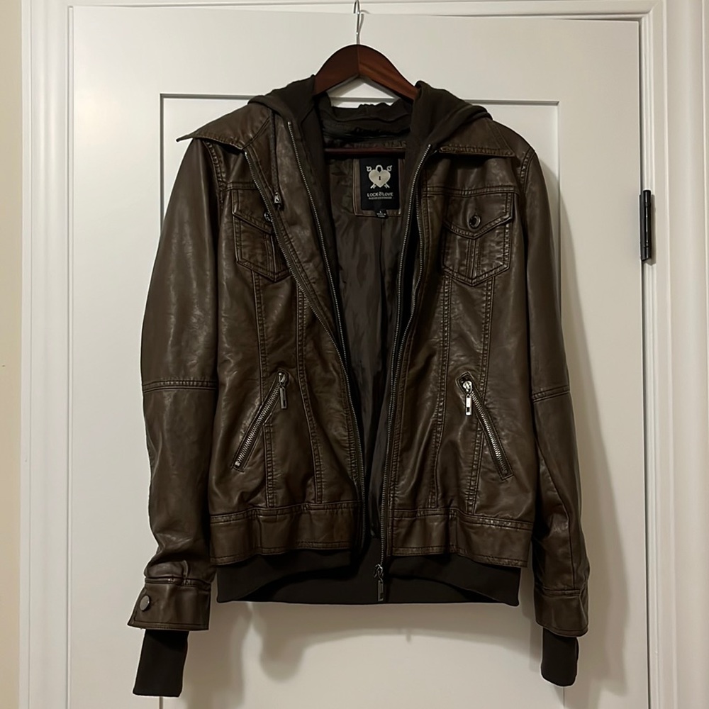 Brown Pleather Jacket with Hood (detachable)